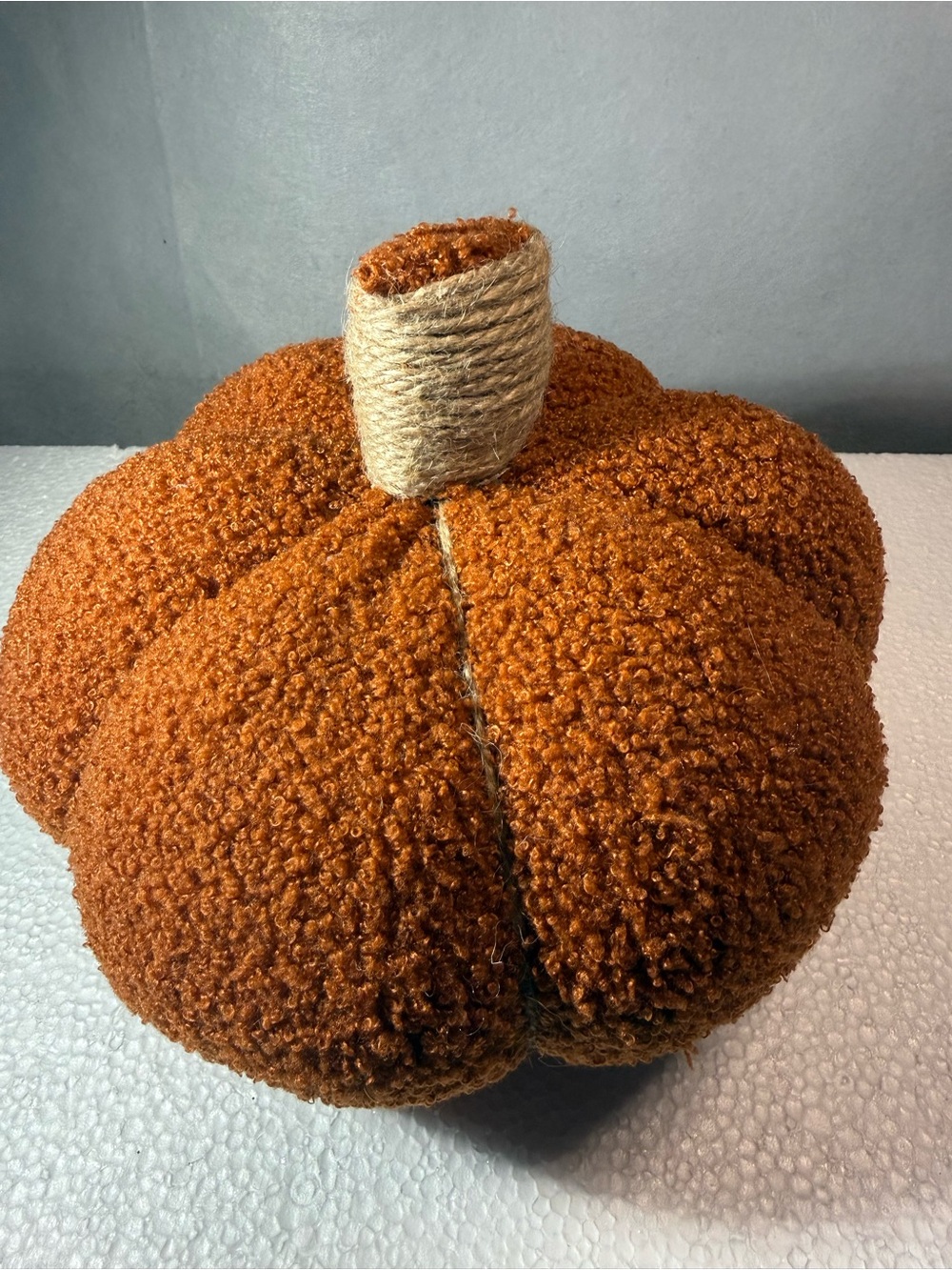 Plush Rust Orange Sherpa Pumpkin Fall Decor Boucle Accent Jute Rope Stem Fall